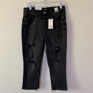 Judy Blue Jeans Women's 9/29 Black Stone Wash Skinny Fit Capri Distressed‎ NWT